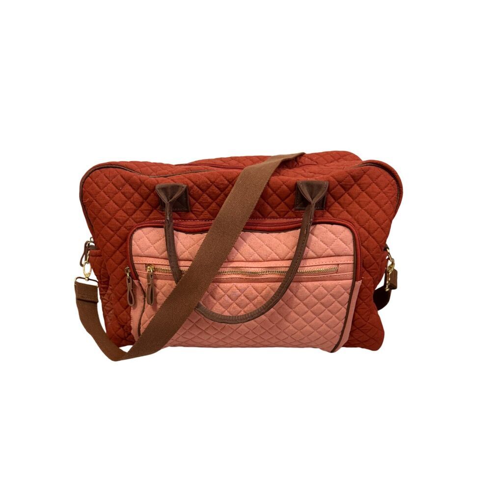 Quilted Puffer Pink Orange-ish Brown Large Travel Bag - Picture 5 of 10